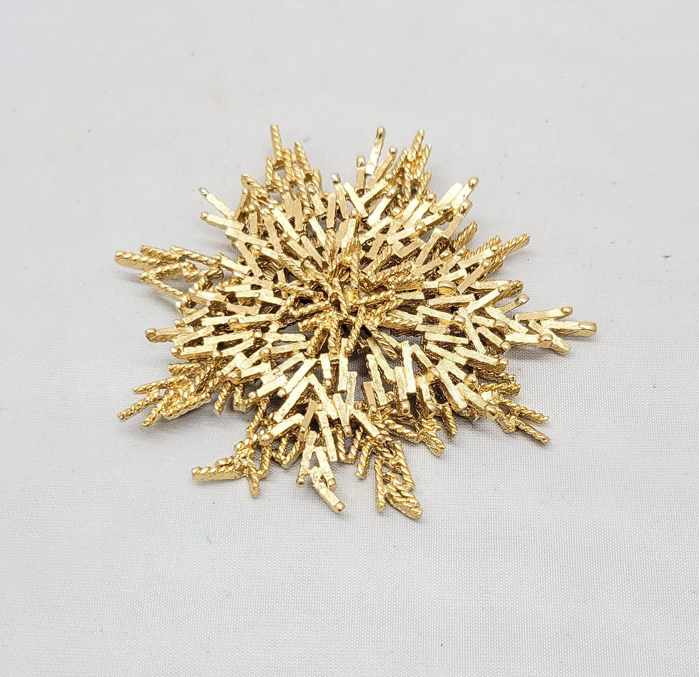 Thumbnail: Vintage Signed Monet Modernist Goldtone Snowflake Brooch