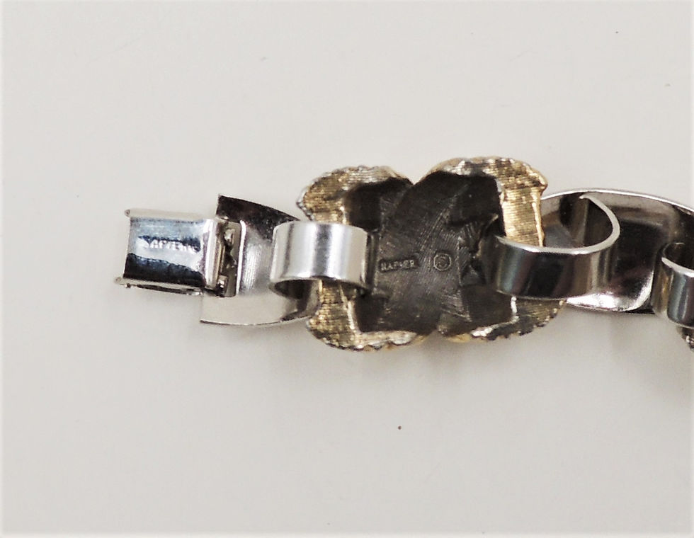 Thumbnail: Vintage 1970s Napier Rhodium Plated & Goldtone X Connector Bracelet