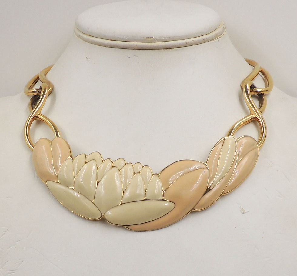 Thumbnail: Vintage 1980s Monet Enamel Water Lilly Collar Necklace