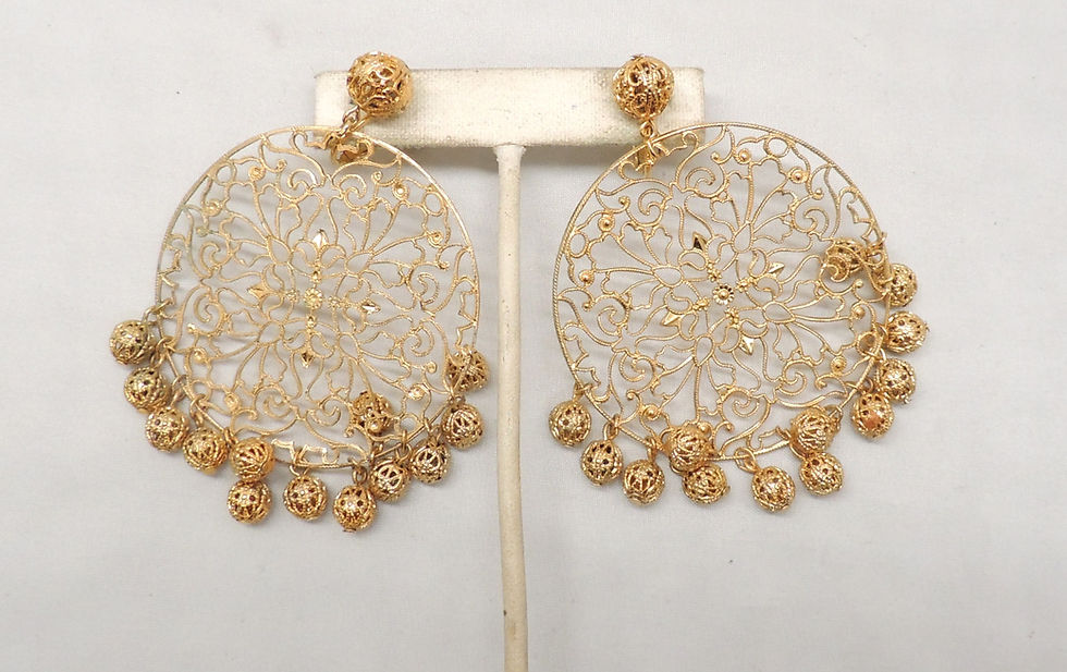 Thumbnail: Vintage Signed Napier Goldtone Round Filigree With Drops Clip Earrings, 1973