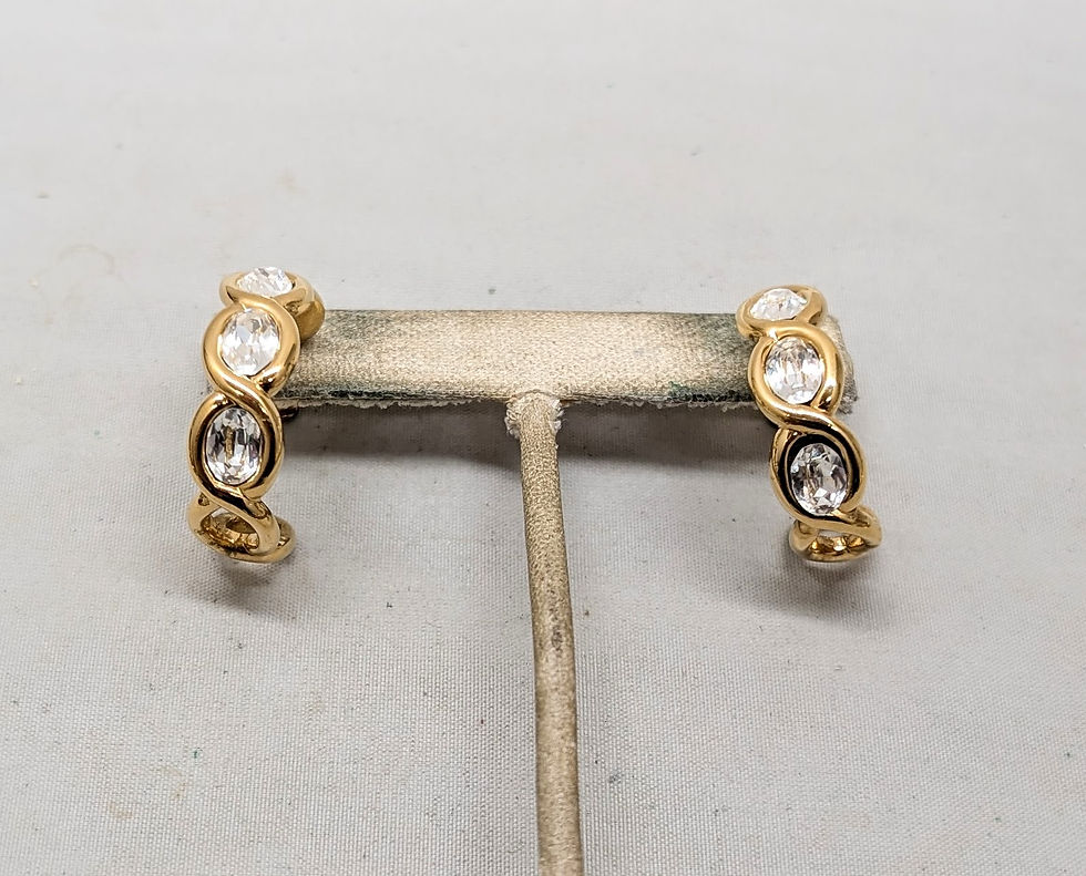 Thumbnail: Vintage Signed Napier Goldtone Oval Clear Rhinestone Hoop Pierced Earrings