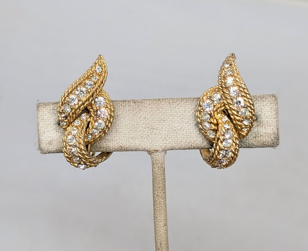 Thumbnail: Vintage Signed Boucher Goldtone Clear Rhinestone Clip Earrings