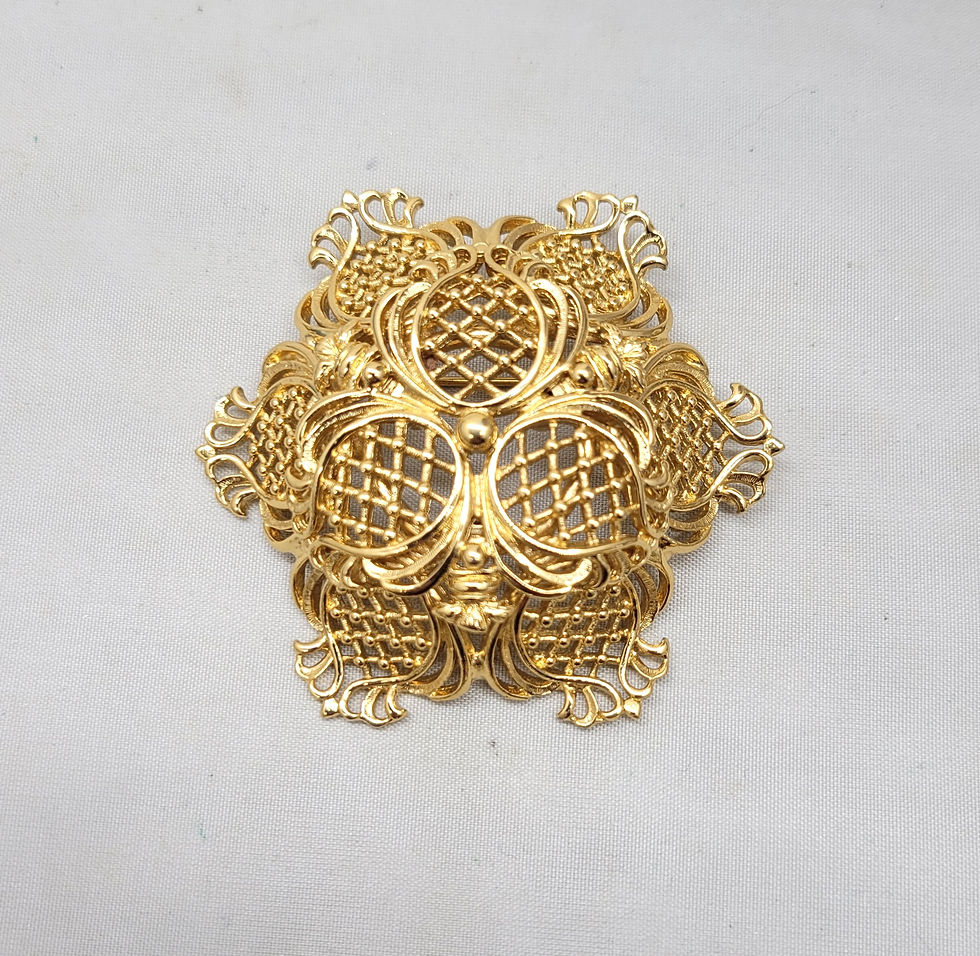 Thumbnail: Vintage Signed Monet Goldtone Openwork Brooch