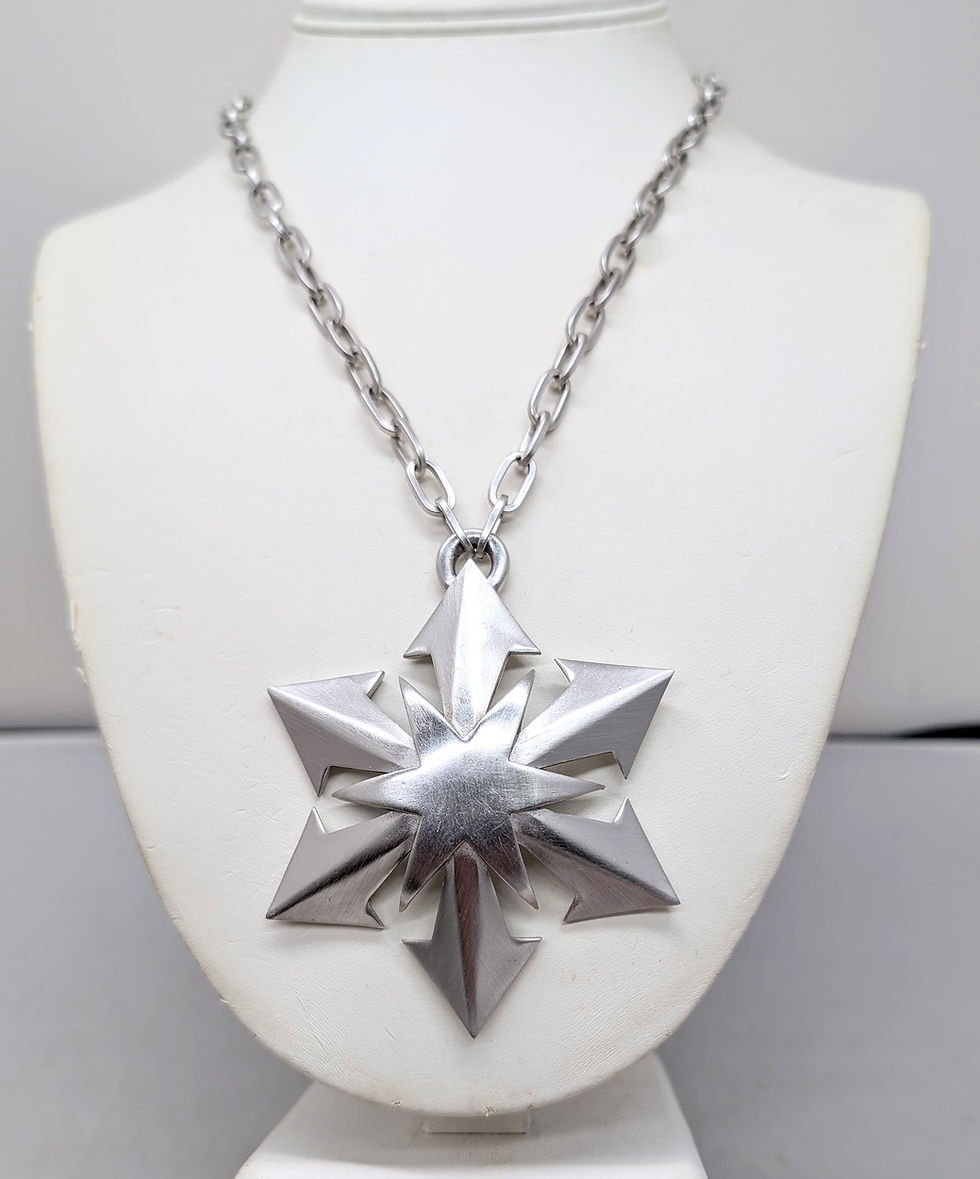 Thumbnail: Vintage 1970s Signed Crown Trifari Rhodium Plated Star Pendant Necklace