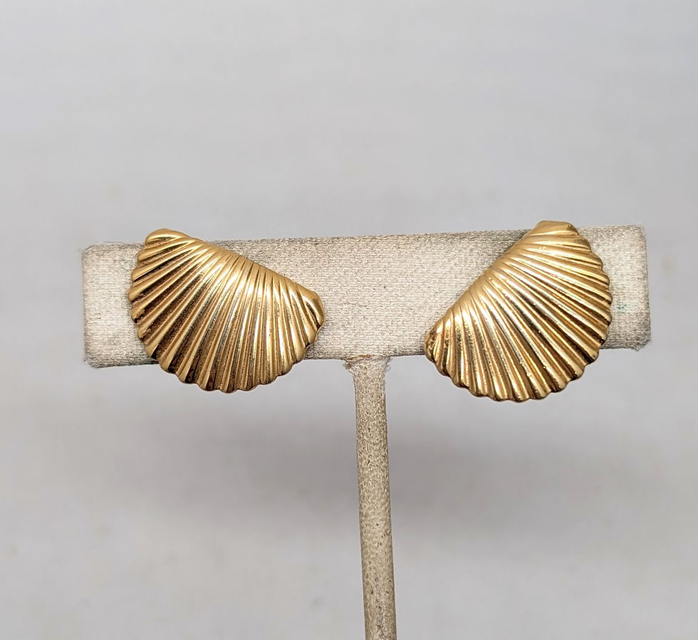Thumbnail: Vintage Signed Napier Goldtone Shell Shaped Clip Earrings