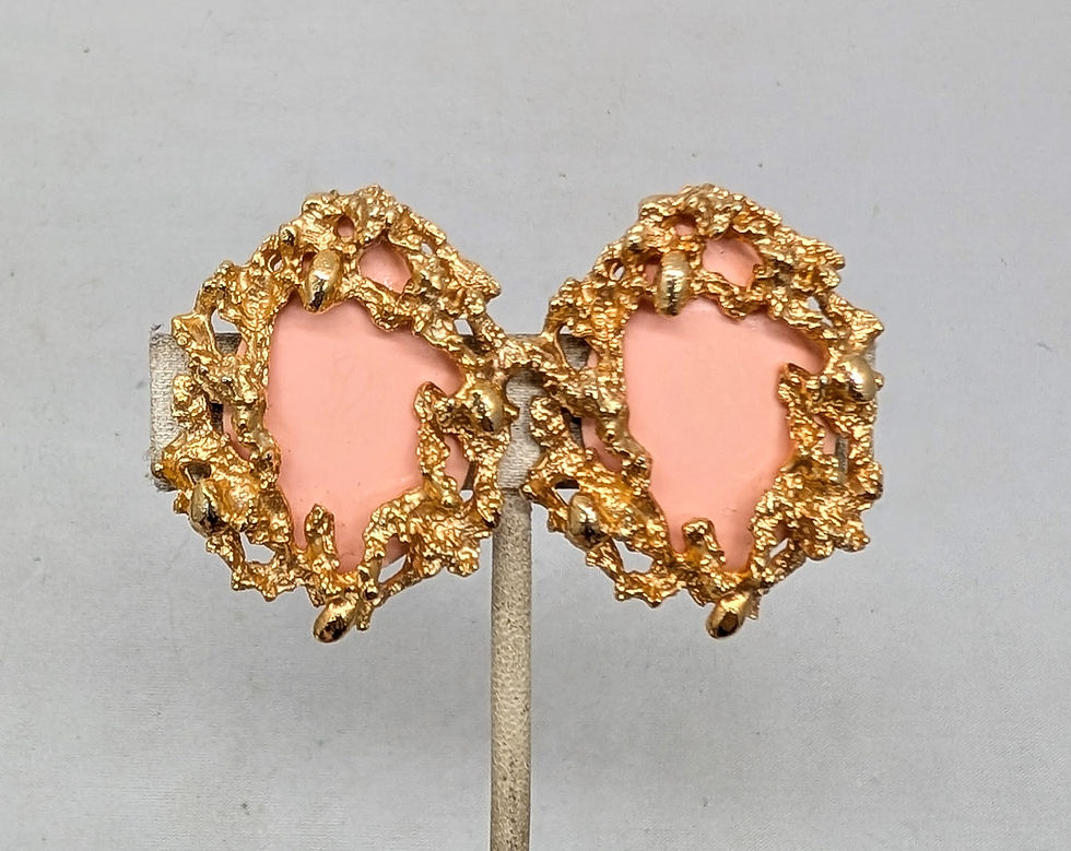 Thumbnail: Vintage 1973 Signed Napier Modernist Faux-Coral Clip Earrings