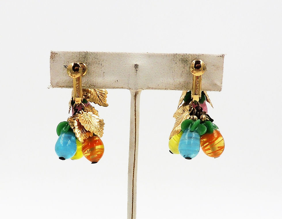 Thumbnail: Vintage 1960s Napier Art Glass Fruit Drops Clip Earrings