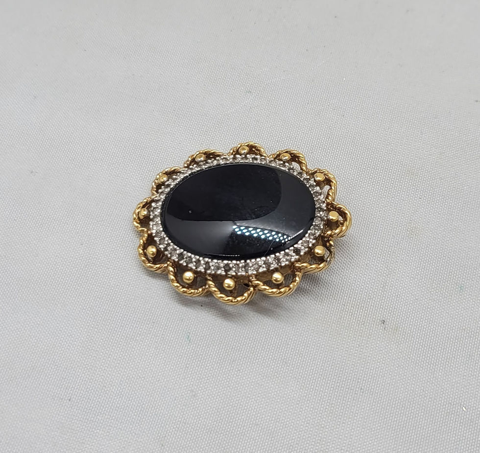 Thumbnail: Vintage Signed Panetta Faux-Onyx & Clear Rhinestone Brooch / Pendant