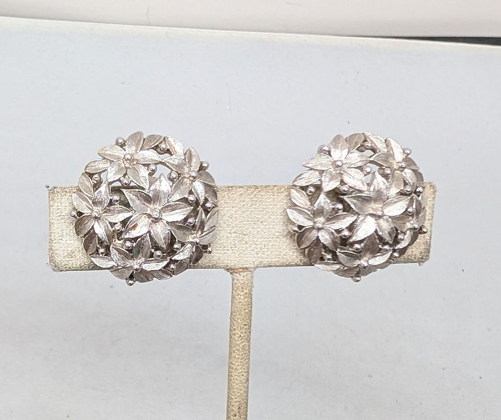 Thumbnail: Vintage 1960s Signed Trifari Round Domed Flower Clip Earrings