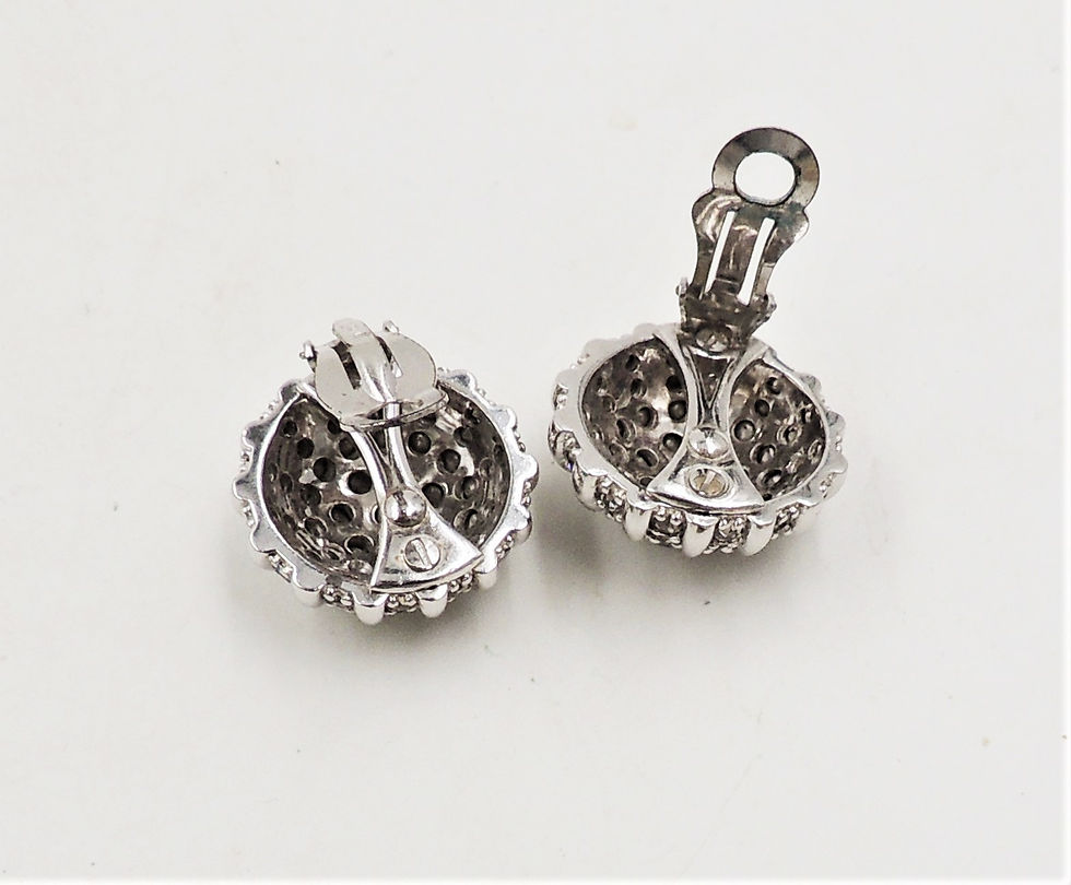 Thumbnail: 1950s Pennino Rhodium Plated Rhinestone Round Domed Clip Earrings