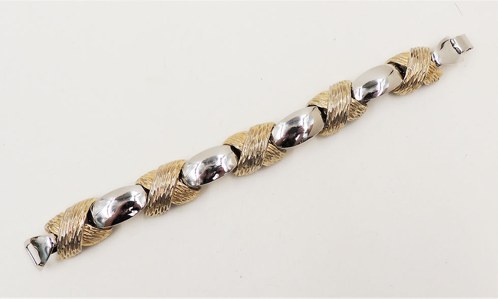 Thumbnail: Vintage 1970s Napier Rhodium Plated & Goldtone X Connector Bracelet