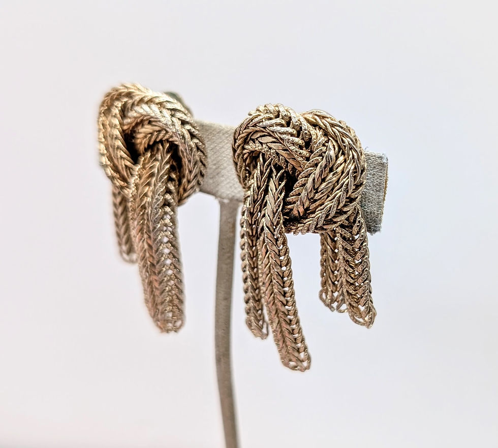 Thumbnail: Vintage 1950s Signed Napier Goldtone Knot Fringe Clip Earrings