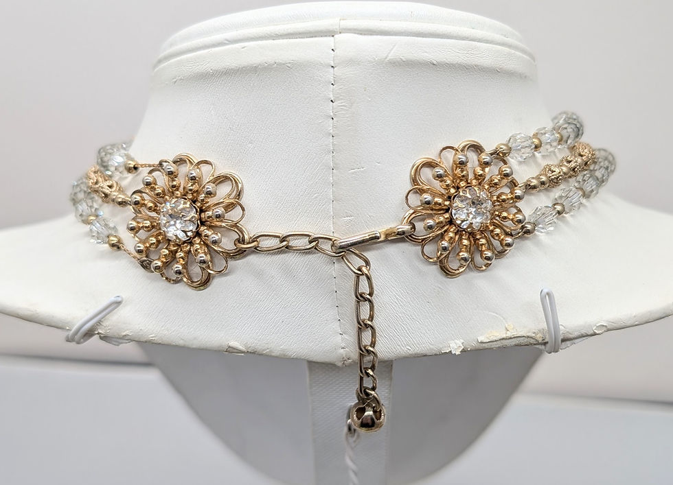 Thumbnail: Vintage 1950s Signed Napier 3-Strand Cut Glass Beaded Flower Necklace