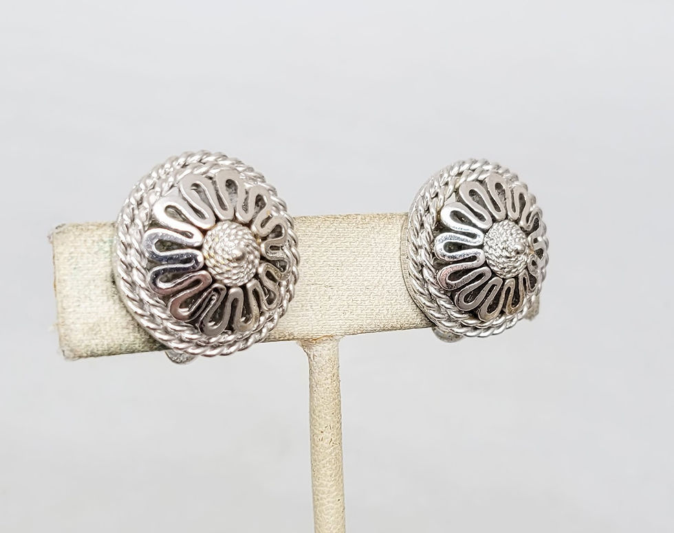 Thumbnail: Vintage Signed Boucher Rhodium Plated Round Domed Clip Earrings