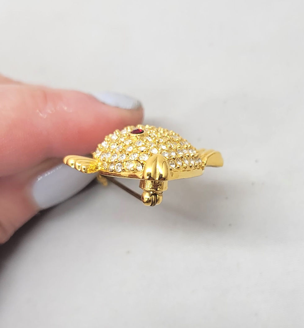 Thumbnail: Vintage 1990s Signed Napier Goldtone Pavé Clear Rhinestone Fish Brooch