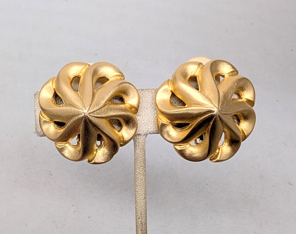 Thumbnail: Vintage 1980s Les Bernard Matte Goldtone Spiral Clip Earrings