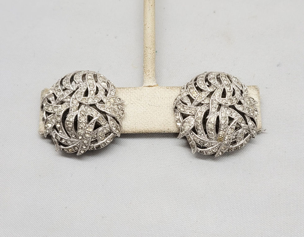 Thumbnail: Vintage Signed Panetta Rhodium Plated Clear Rhinestone Clip Earrings
