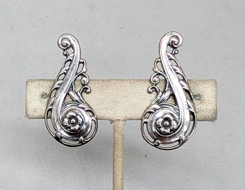 Thumbnail: Vintage 1954 Signed Napier Silvertone Floral Climber Clip Earrings