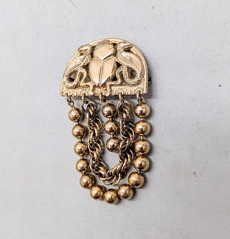 Thumbnail: Vintage 1970s Signed Napier Egyptian Revival Scarab & Serpents Fringe Brooch