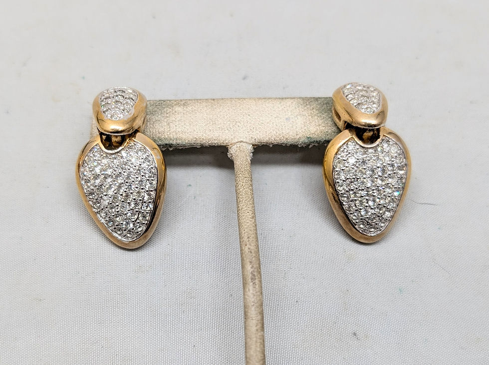Thumbnail: Vintage Signed Panetta Pavé Round Clear Rhinestone Drop Pierced Earrings