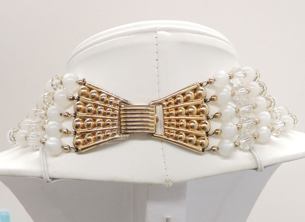 Thumbnail: Vintage 1950s Signed Napier 5-Strand Faux-Moonstone & Glass Beaded Necklace
