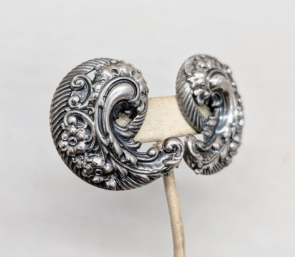 Thumbnail: Vintage Signed Napier Silvertone Baroque Style Repoussé Swirl Clip Earrings