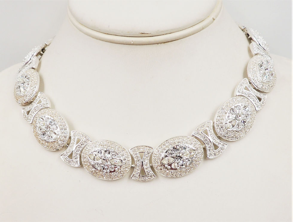 Thumbnail: Napier "Crystal Ice" Rhodium Plate Rhinestone Collar Necklace, 1995