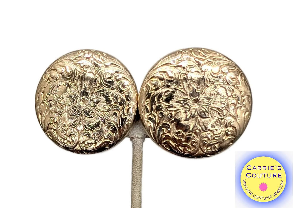 Vintage 1964 Signed Napier Round Goldtone Floral Clip Earrings