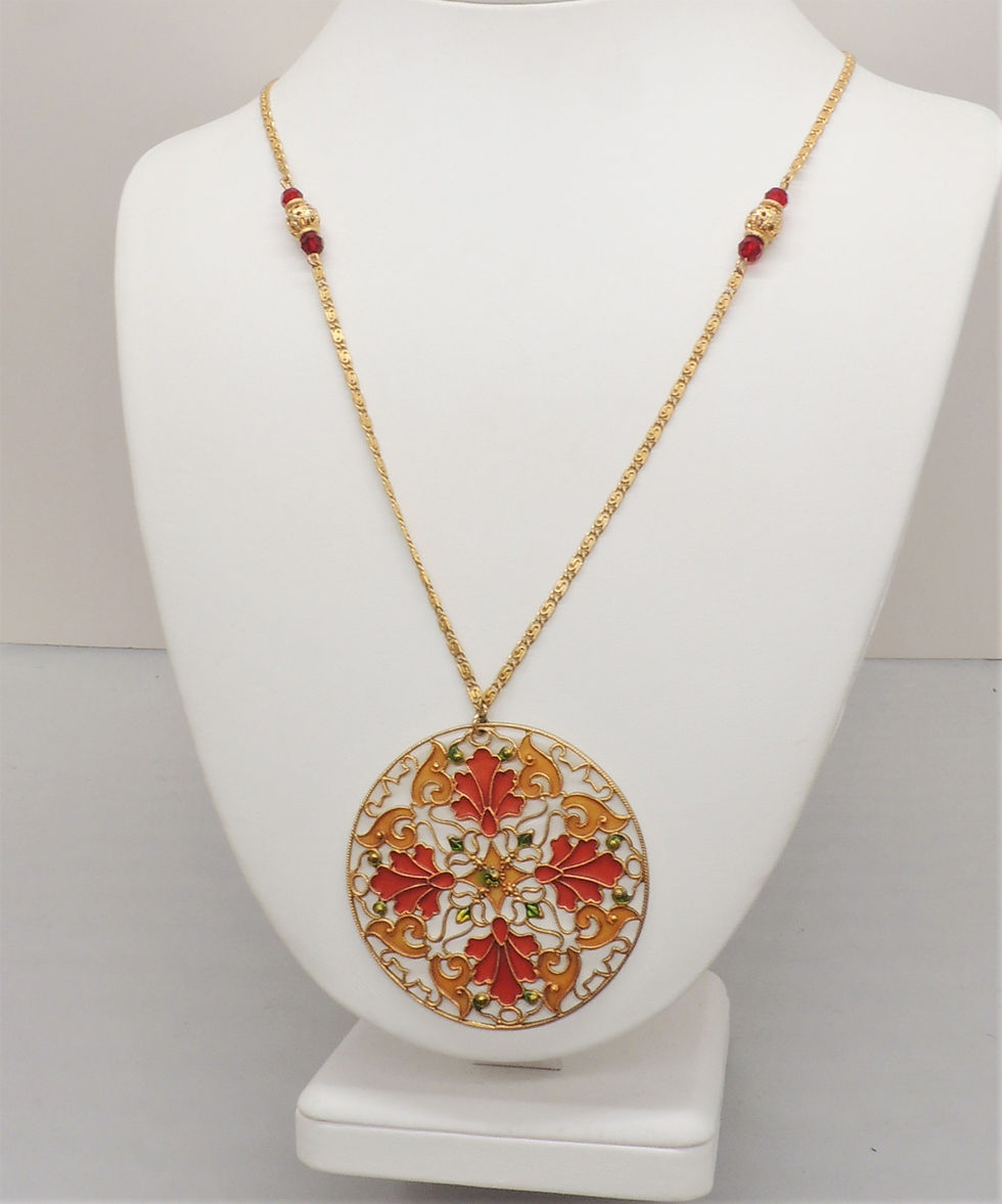 Thumbnail: Vintage 1970s Signed Napier Plique-a-Jour Pendant Necklace