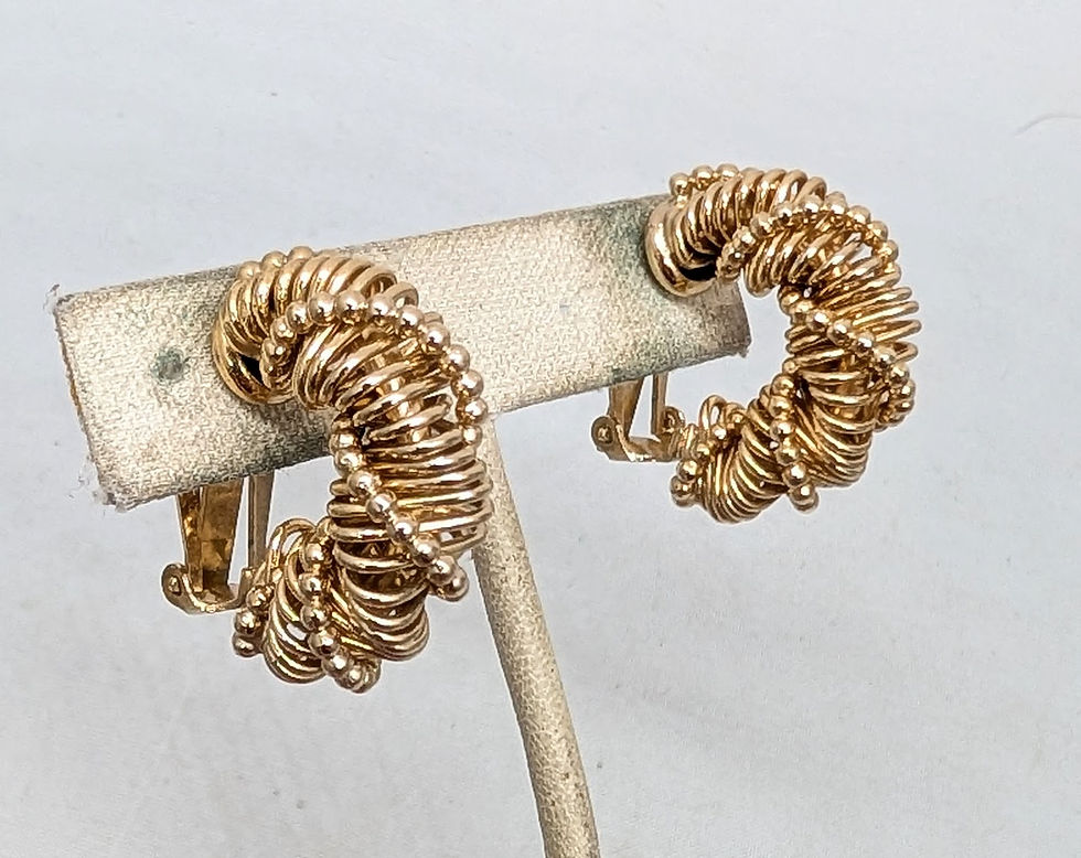 Thumbnail: Vintage Signed Napier Looped Wire With Beaded Wrap Half Hoop Clip Earrings
