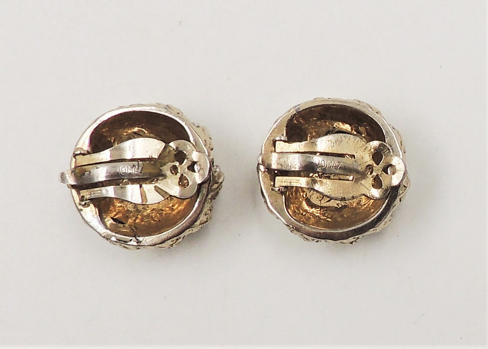 Thumbnail: 1950s Jomaz Round Goldtone Pave Clear Rhinestone Clip Earrings
