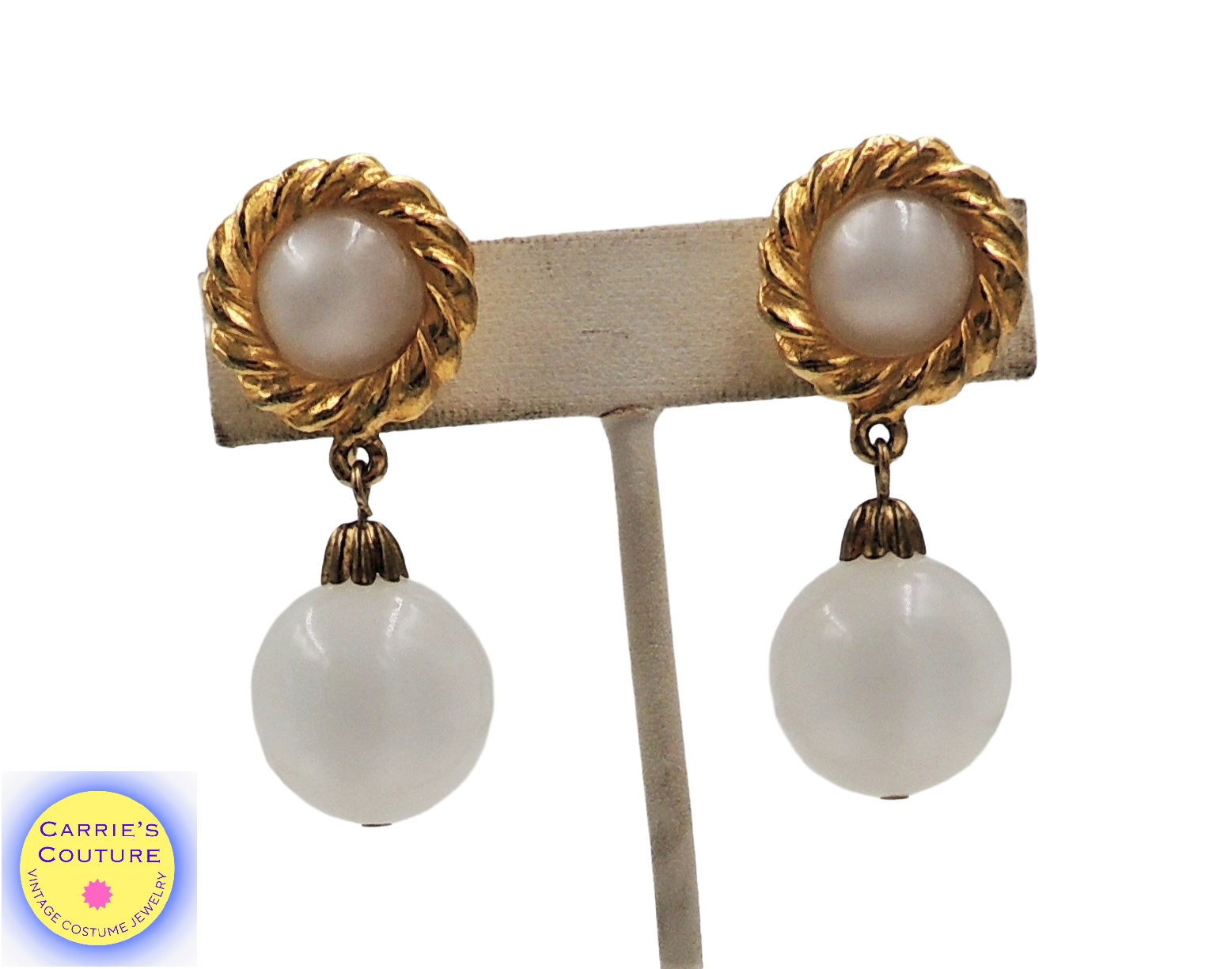 Vintage Mimi Di N Faux-Moonstone Drop Clip Earrings, 1973