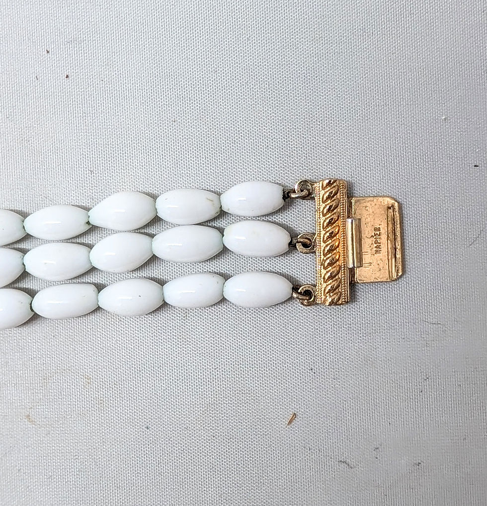 Thumbnail: Vintage 1960s Signed Napier Goldtone & White Beaded Asian Influenced Bracelet