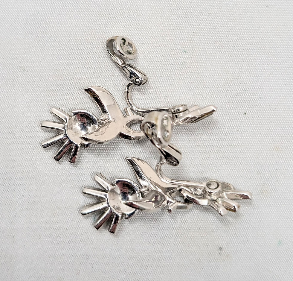 Thumbnail: Vintage 1954 Signed Crown Trifari Rhinestone Flower Clip Earrings