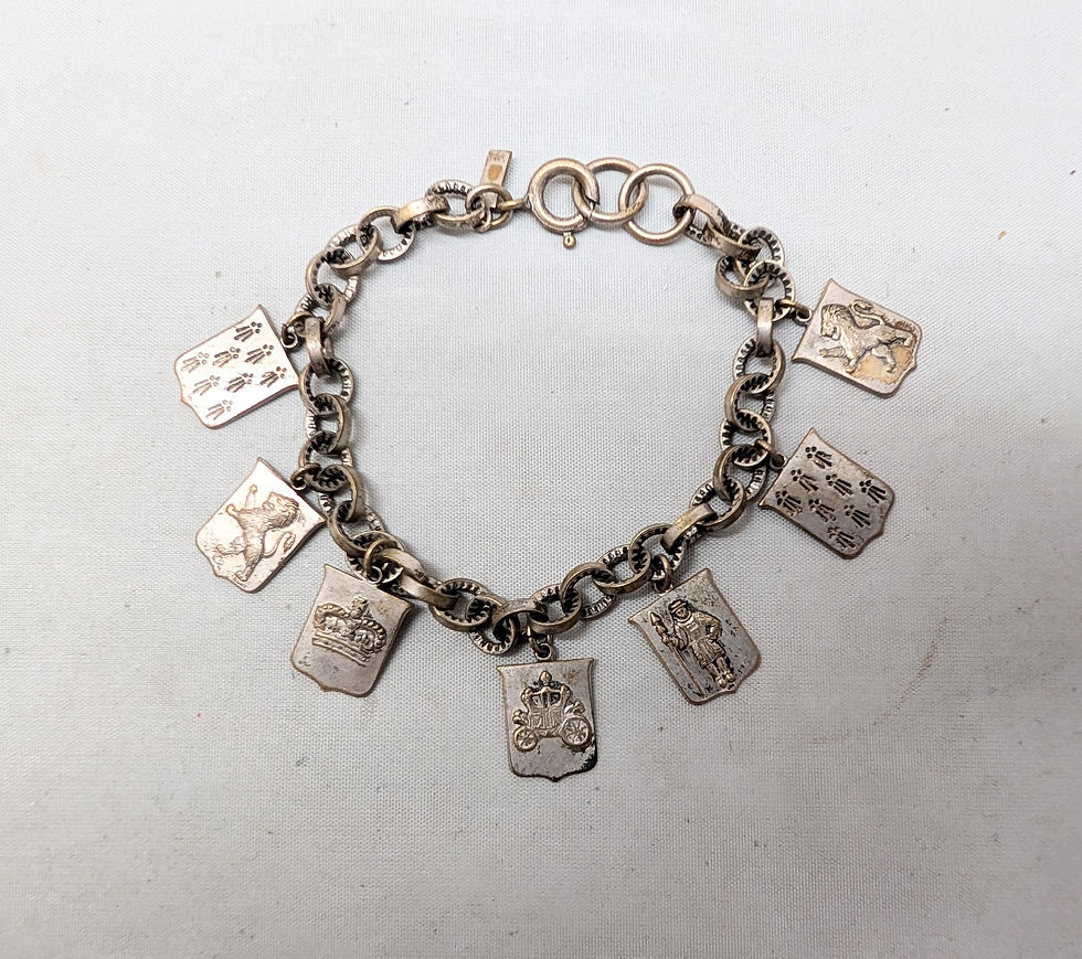 Thumbnail: Vintage 1930s Signed Monet Coat of Arms Runway Couture Charm Bracelet