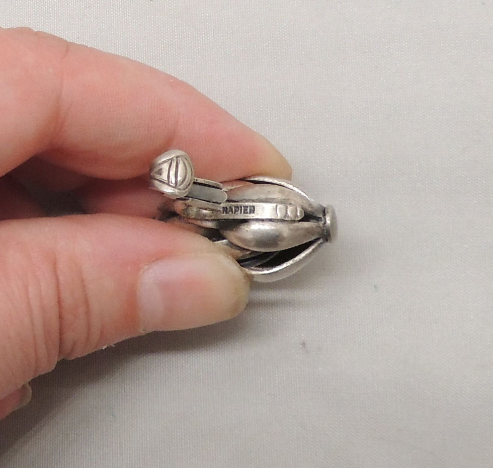 Thumbnail: Vintage Signed Napier Ad Piece Silvertone Wheat Sheaf Clip Earrings, 1954