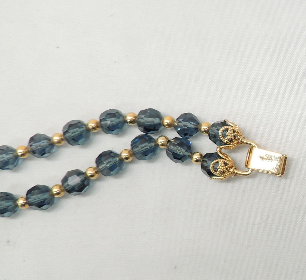 Thumbnail: Vintage 1960s Signed Napier 2-Strand Blue Faceted Beaded Bracelet