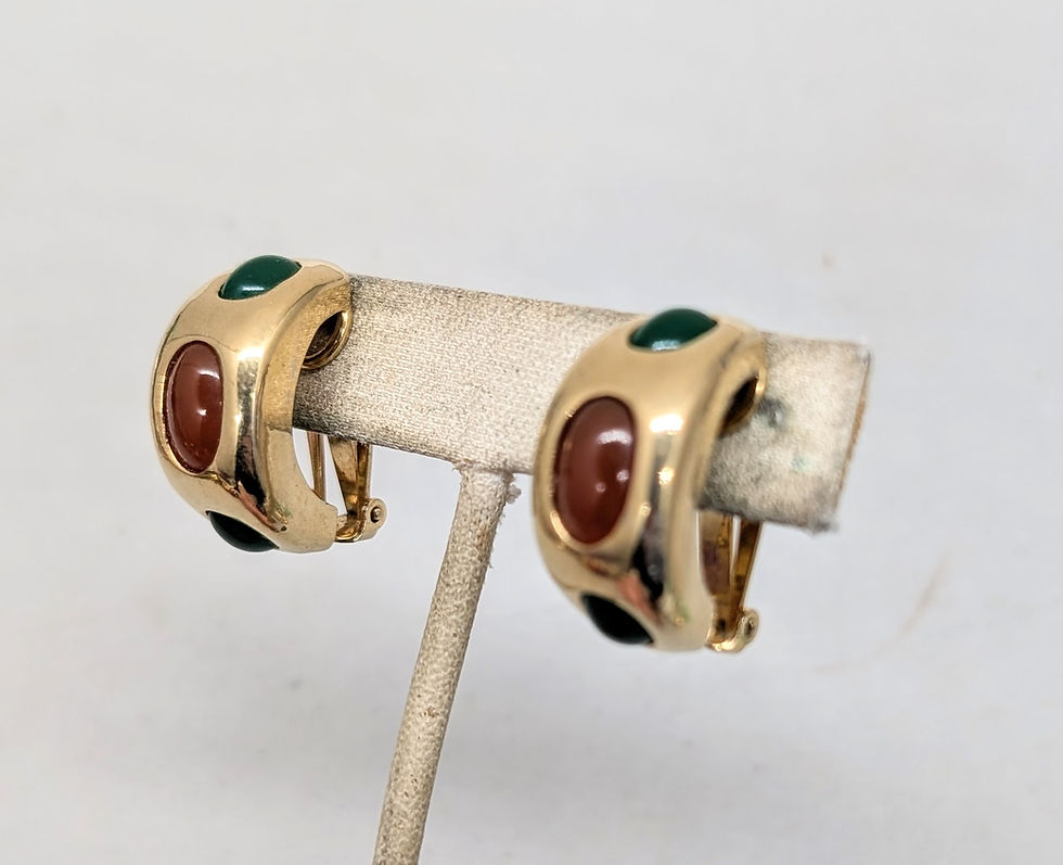 Thumbnail: Vintage 1960s Signed Hattie Carnegie Cabochon Half Hoop Clip Earrings