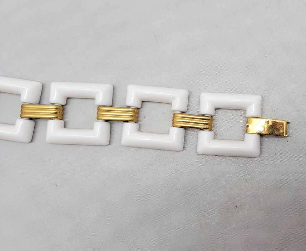 Thumbnail: Vintage 1970s Signed Crown Trifari White Resin Square Link Bracelet