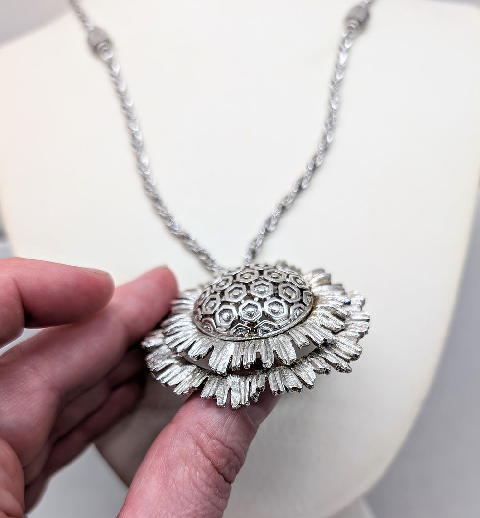 Thumbnail: Vintage 1960s Signed Monet Rhodium Plated "Atomic" Pendant Necklace