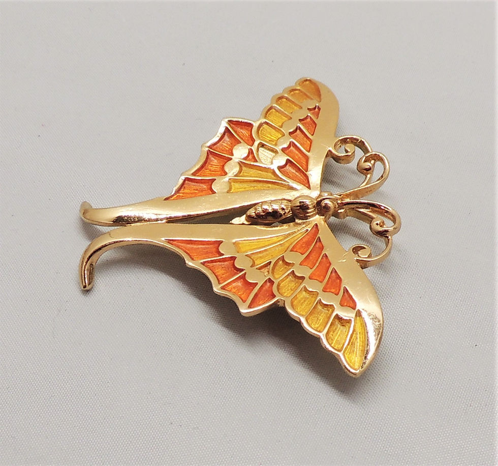 Thumbnail: Vintage Signed Napier Orange & Yellow Enamel Butterfly Brooch, c1971 Ad Piece