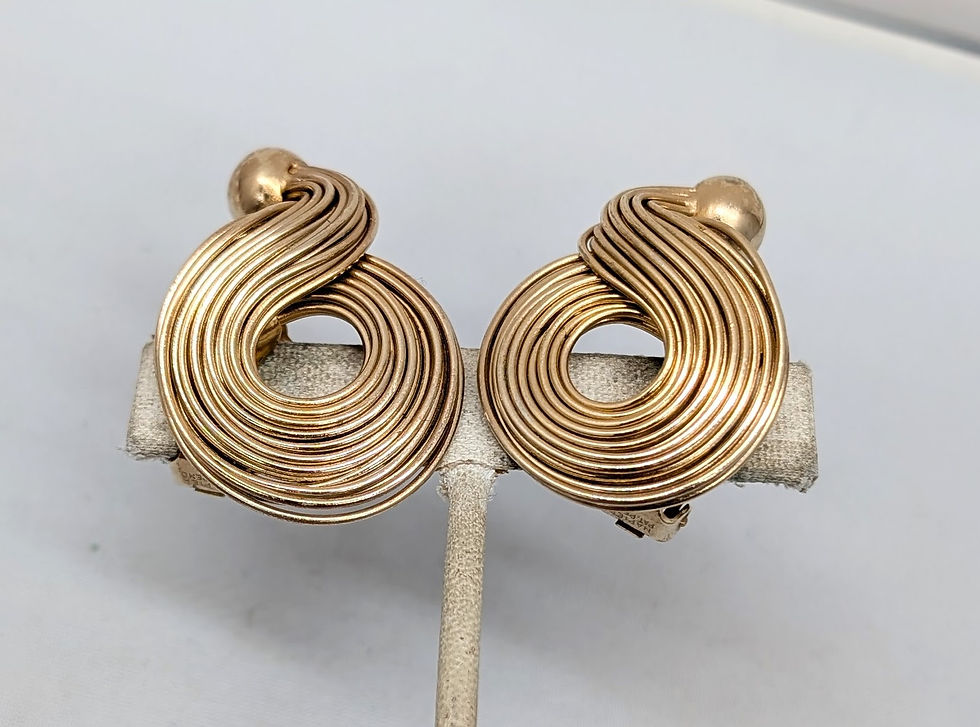 Thumbnail: Vintage 1957 Signed Napier Goldtone Wire Loop Clip Earrings