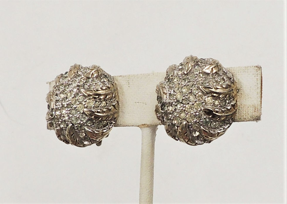 Thumbnail: 1950s Jomaz Round Goldtone Pave Clear Rhinestone Clip Earrings