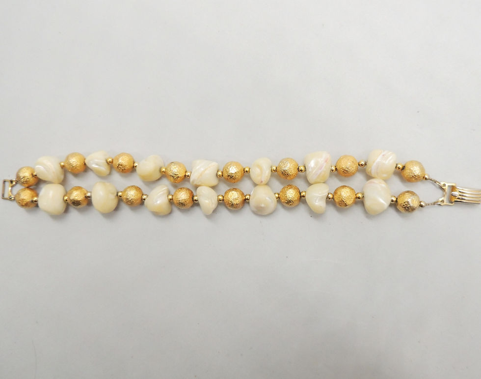 Thumbnail: Vintage 1960s Signed Napier Mother of Pearl Double Strand Bracelet