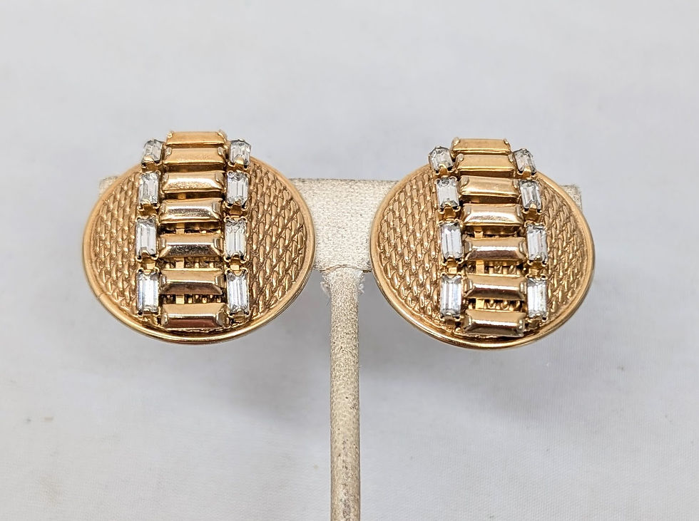 Thumbnail: Vintage Signed Hattie Carnegie Round Domed Clip Earrings