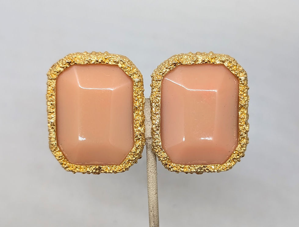 Thumbnail: Vintage 1980s Signed Les Bernard Rectangular Faux-Chalcedony Clip Earrings