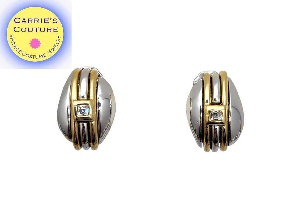 Vintage 1980s Signed Courreges Paris Modernist Rhinestone Clip Earrings