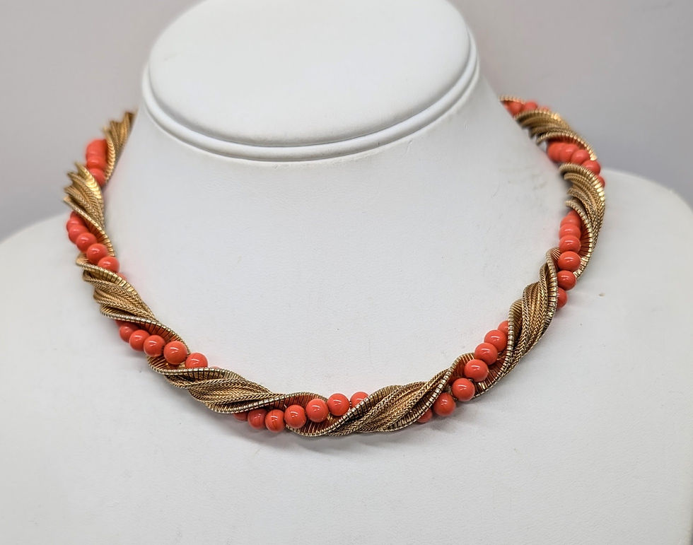 Thumbnail: Vintage Signed Napier Goldtone Twisted Faux-Coral Beaded Necklace