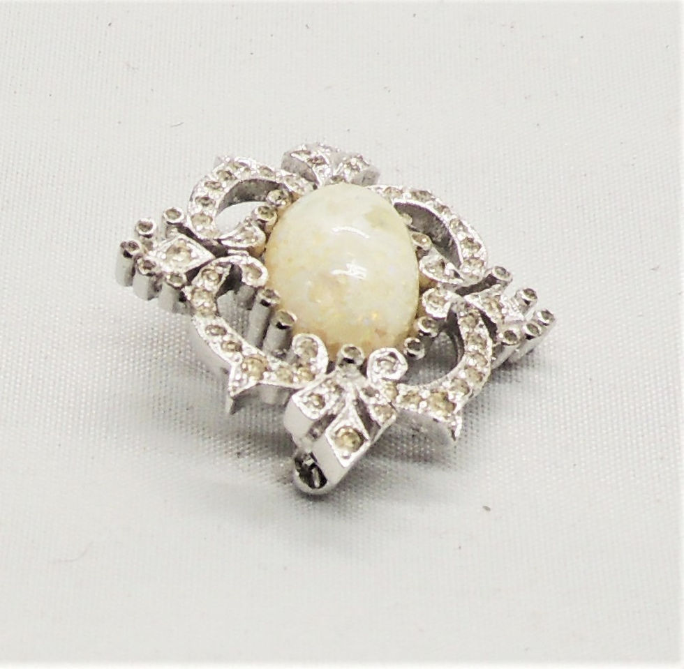 Thumbnail: Vintage Signed Panetta Rhodium Plated Faux-Opal Brooch