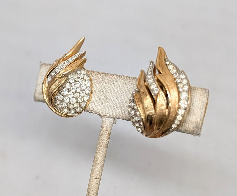 Thumbnail: Vintage 1960s Signed Crown Trifari Goldtone & Pave Clear Rhinestone Clip Earring